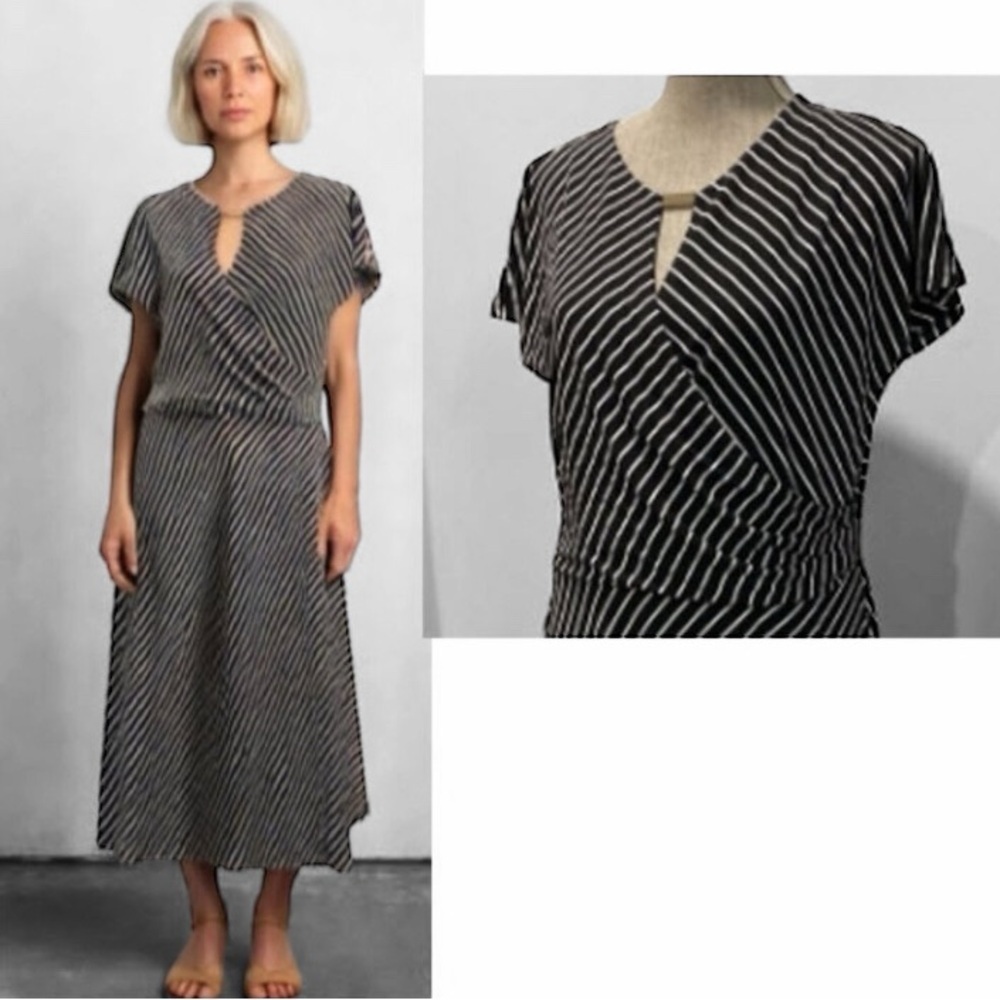 Laura Black and White Striped Maxi Wrap Dress